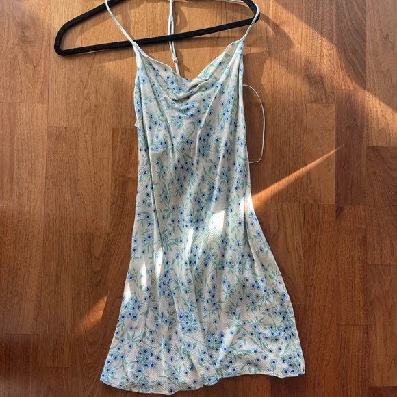 slim fit dress slacks Zara Green White and Purple Floral Dress- Size S – The Saved Collection main image 1